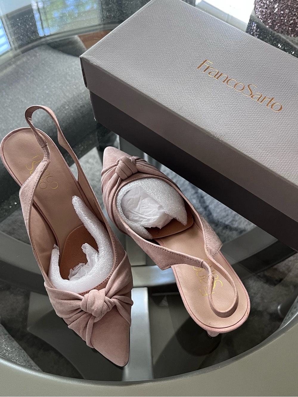 Franco Sarto Women's Blush Knot Slingback Kitten Heels